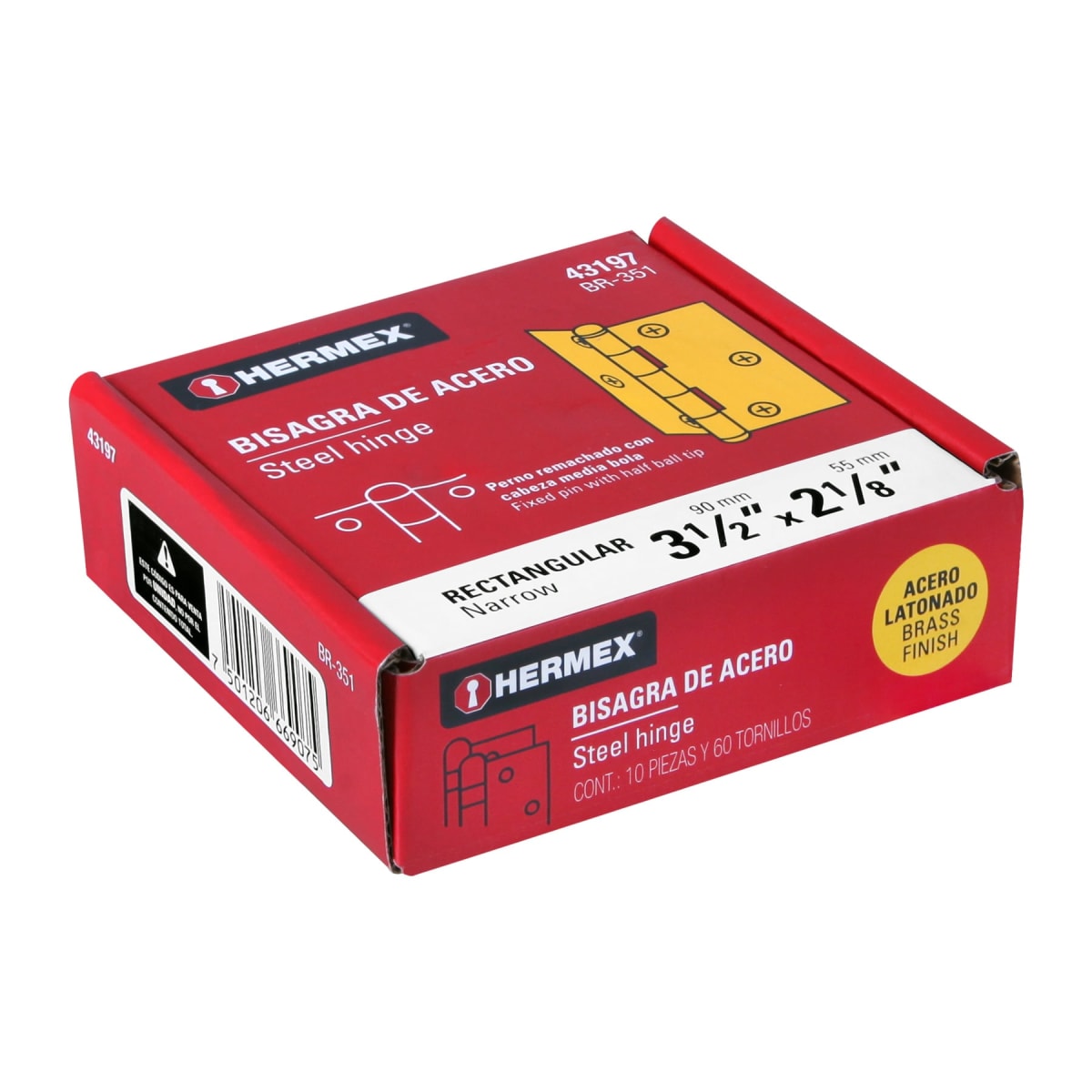 Bisagra rectangular 3-1/2´´ acabado dorado, cabeza media bola, Hermex (Caja de 10 unidades)4