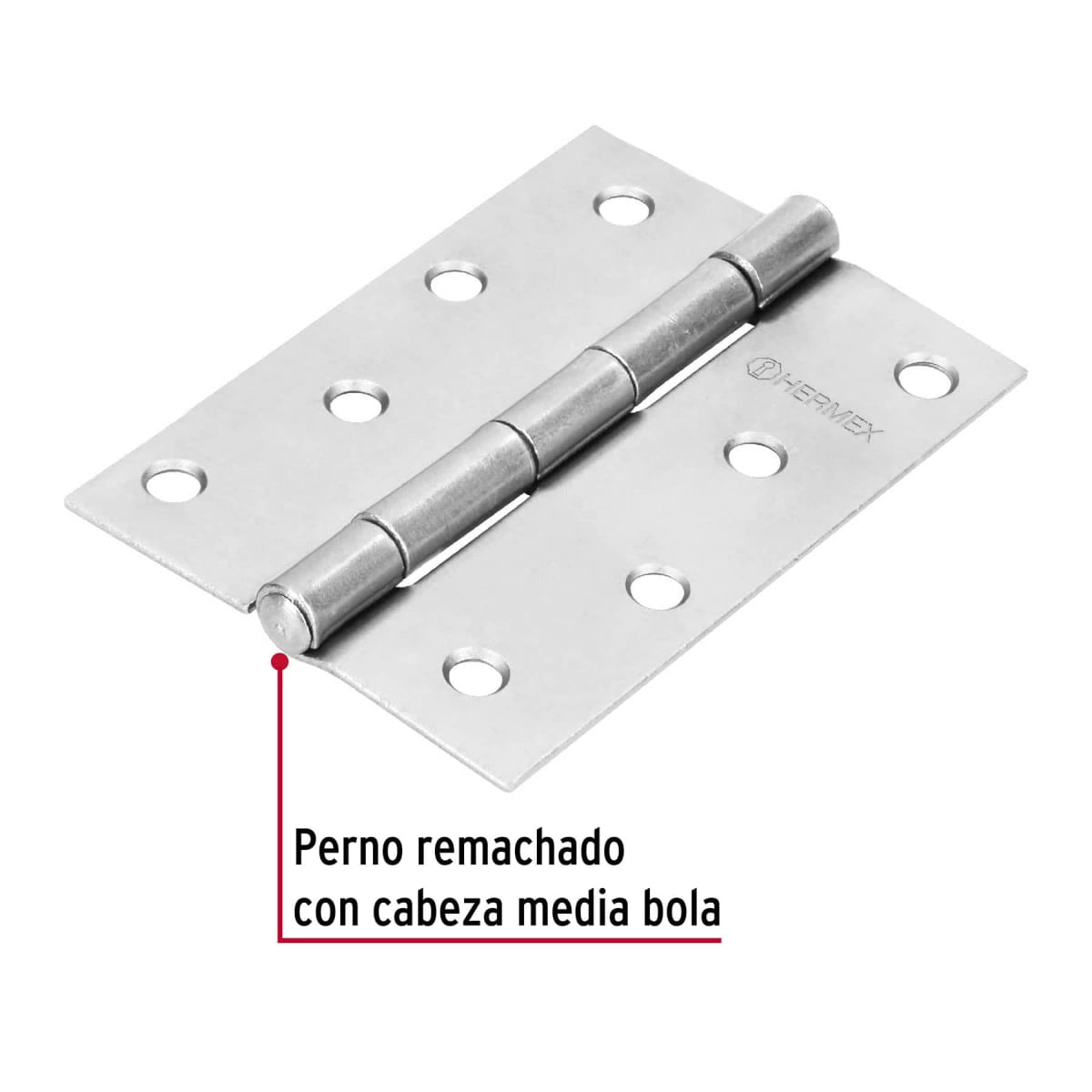Bisagra rectangular 4´´ acero pulido, cabeza media bola, Hermex (Caja de 10 unidades)2