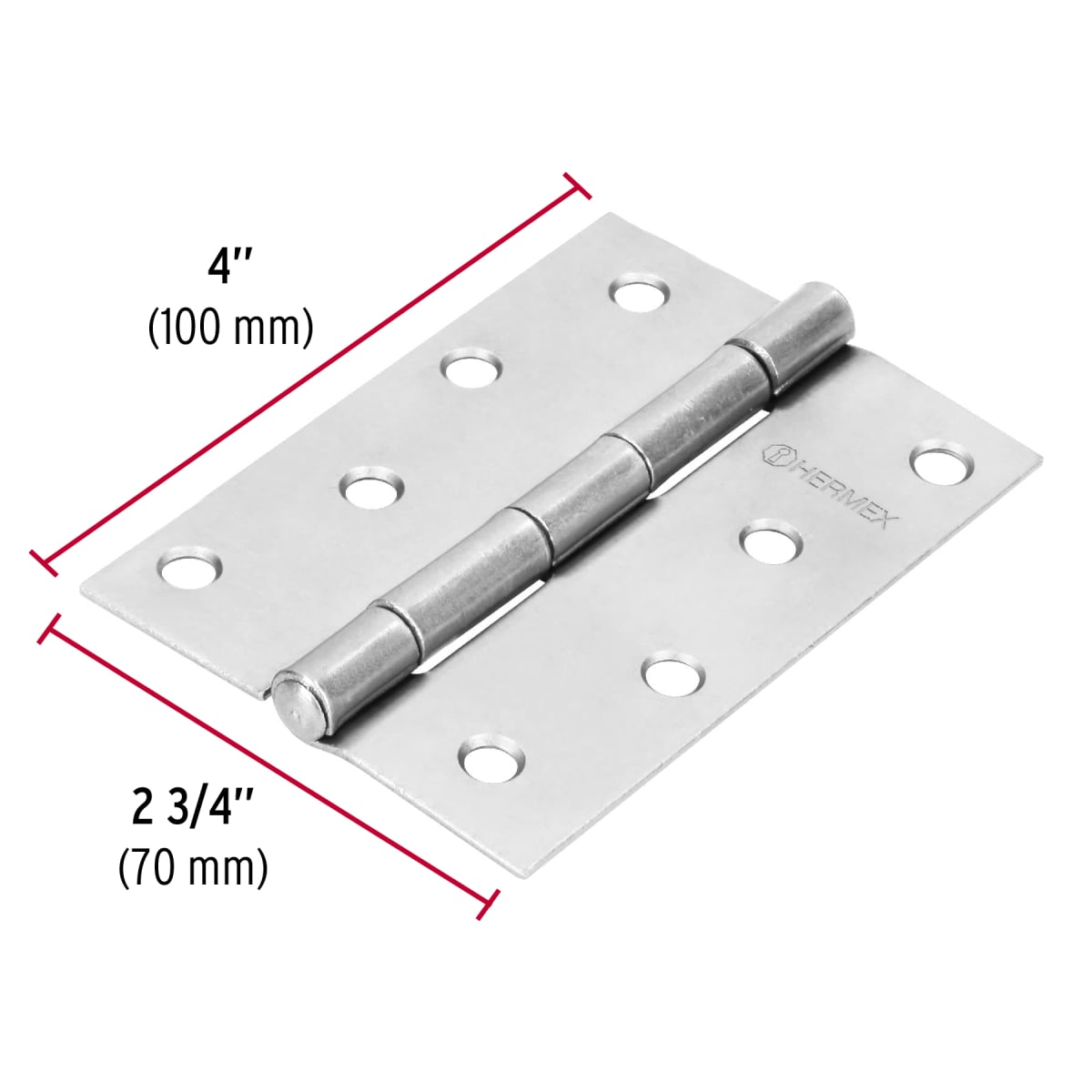 Bisagra rectangular 4´´ acero pulido, cabeza media bola, Hermex (Caja de 10 unidades)3
