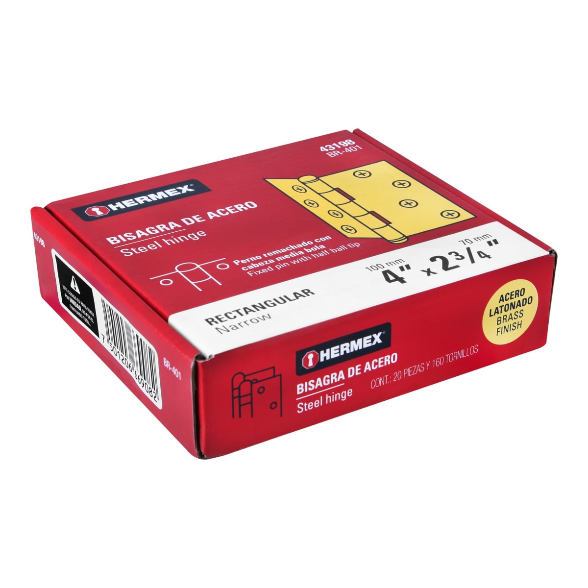 Bisagra rectangular 4´´ acabado dorado, cabeza media bola, Hermex (Caja de 20 unidades)4