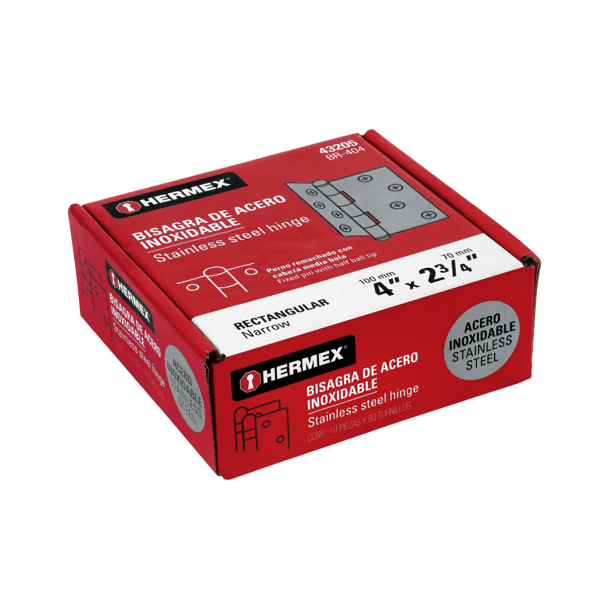 Bisagra rectangular 4'' acero inox. cabeza media bola Hermex (Caja de 10 unidades)4