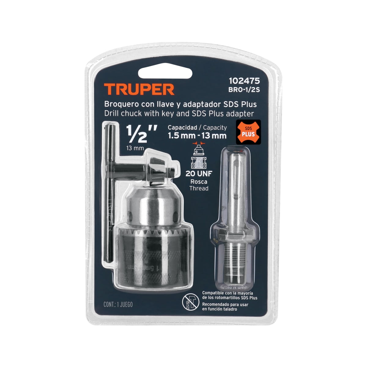 Broquero con llave, 1/2' con adaptador SDS Plus, Truper3