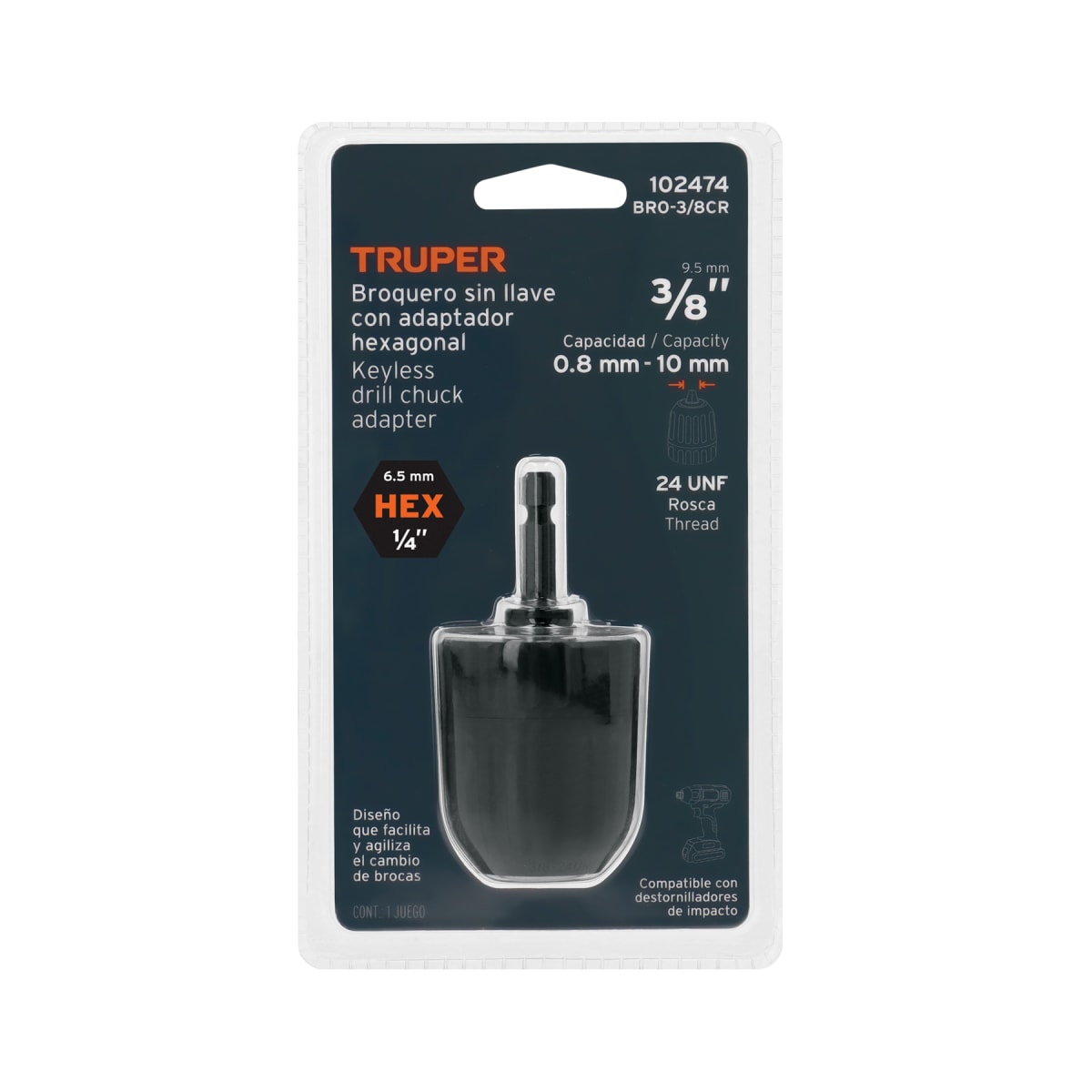 Broquero cierre rápido 3/8' con adaptador Hex de 1/4' Truper3