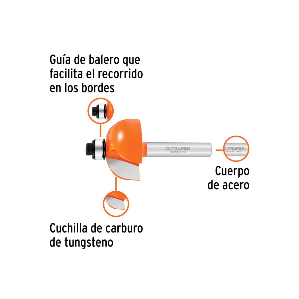 Fresa bocel cuarto, 1-1/8´´ con rodaje, Truper2