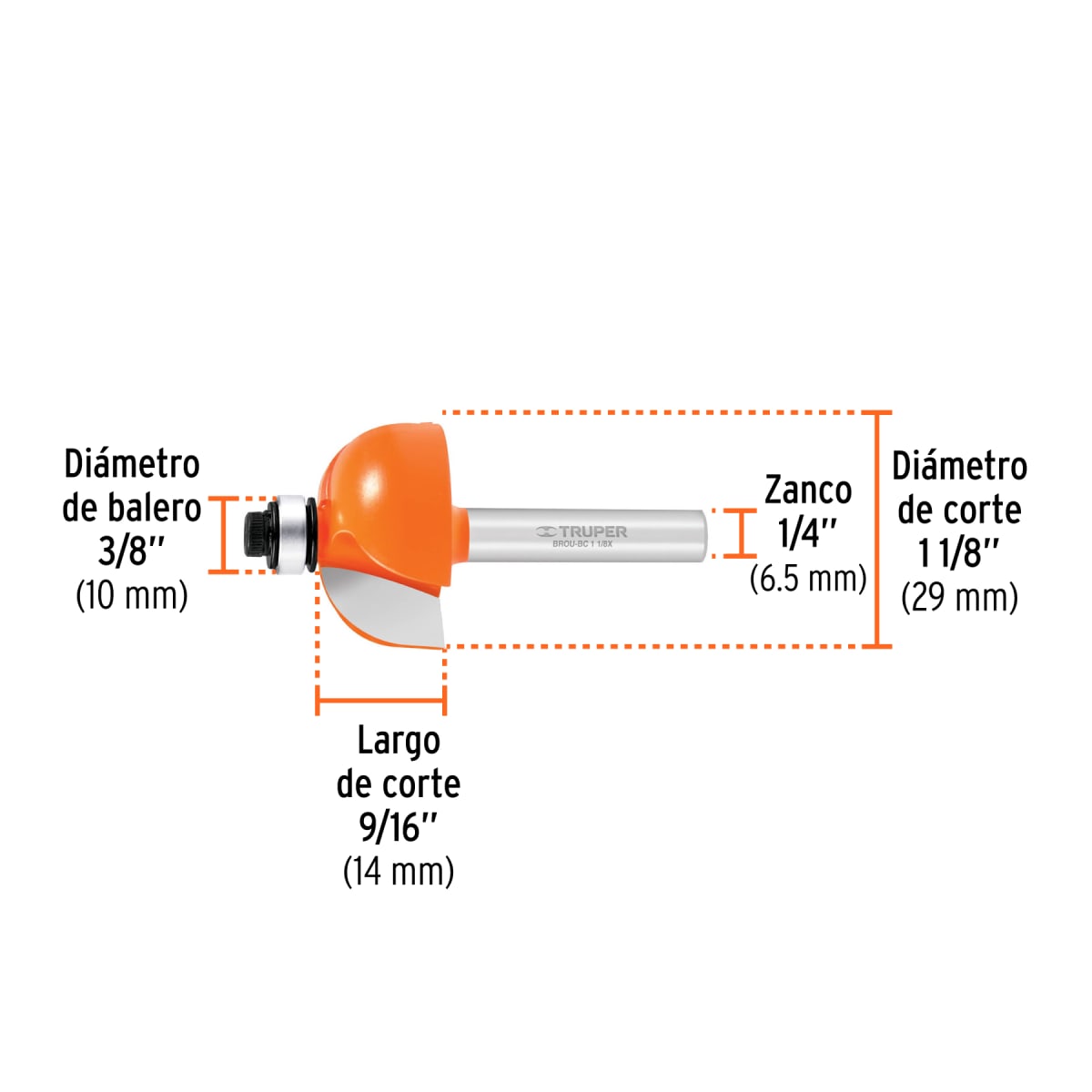 Fresa bocel cuarto, 1-1/8´´ con rodaje, Truper3