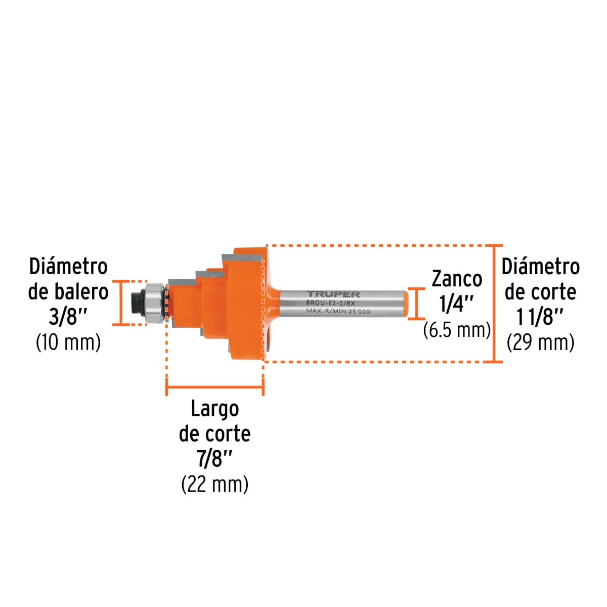 Fresa escalonada 1-1/8'' con rodaje Truper3