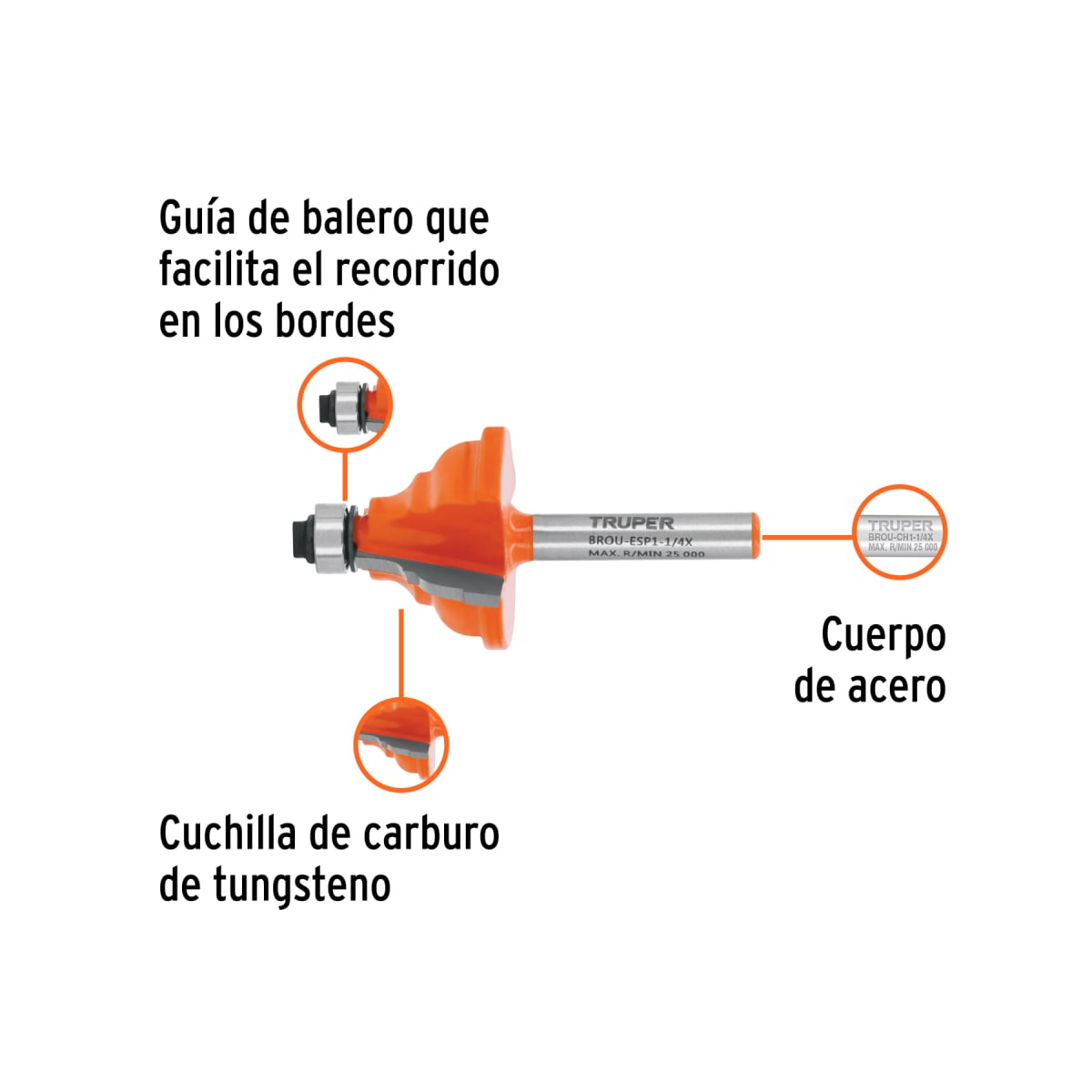 Fresa española 1-1/4'' con rodaje Truper2