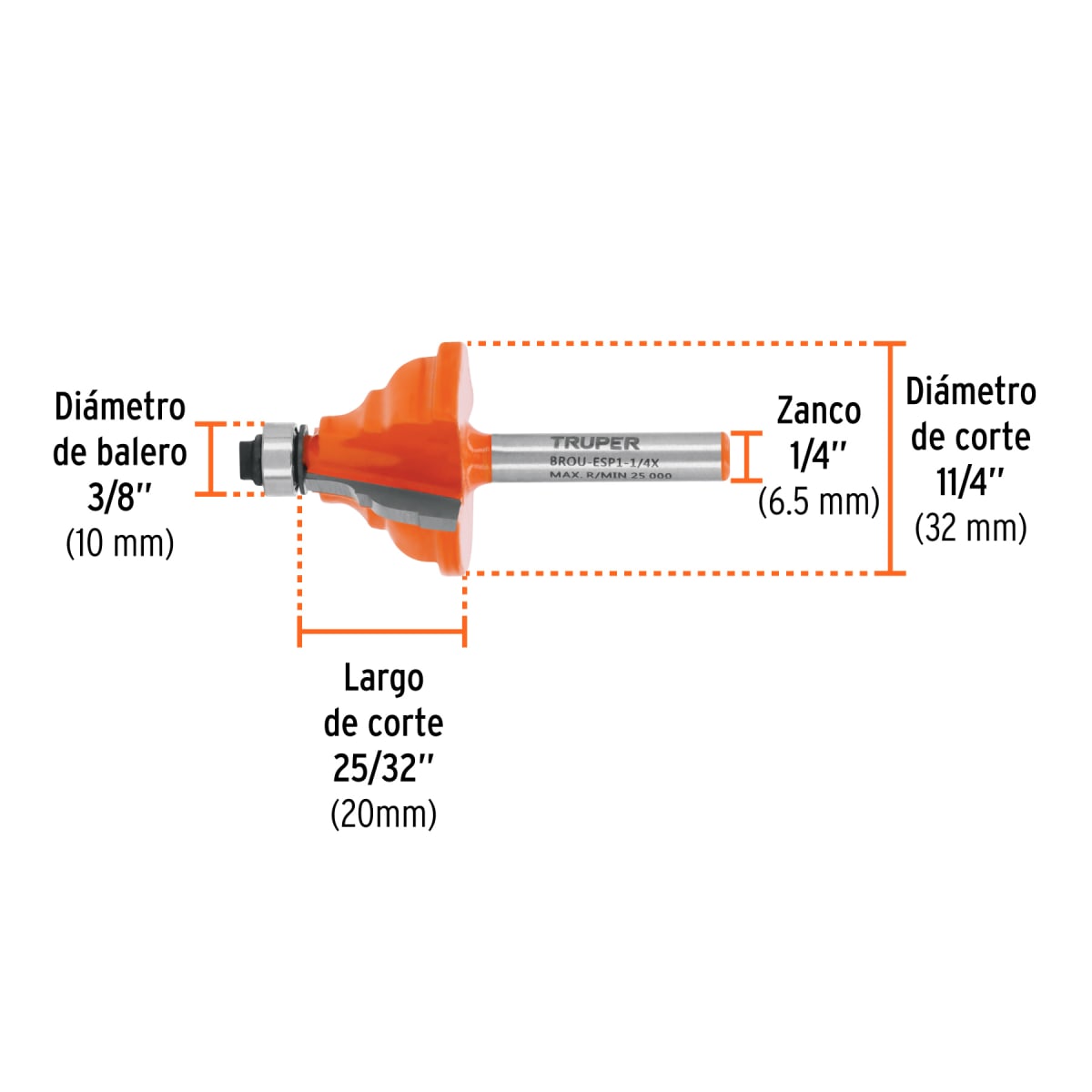 Fresa española 1-1/4'' con rodaje Truper3