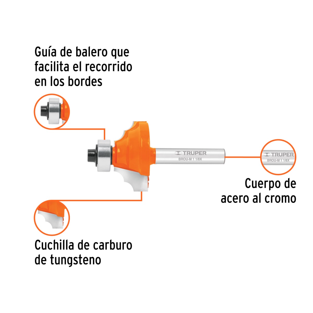 Fresa moldura clásica 1-1/8'' con rodaje Truper2