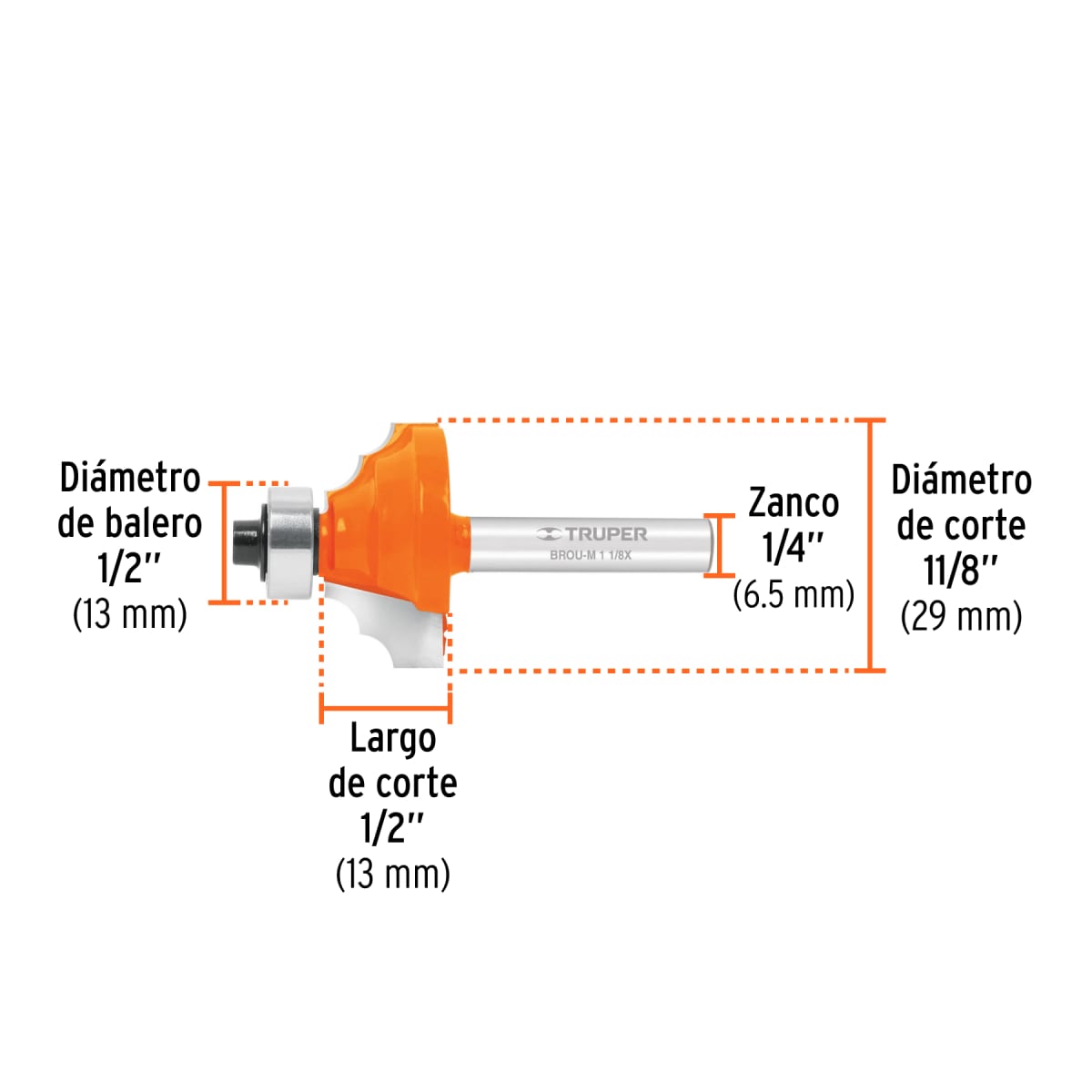 Fresa moldura clásica 1-1/8'' con rodaje Truper3