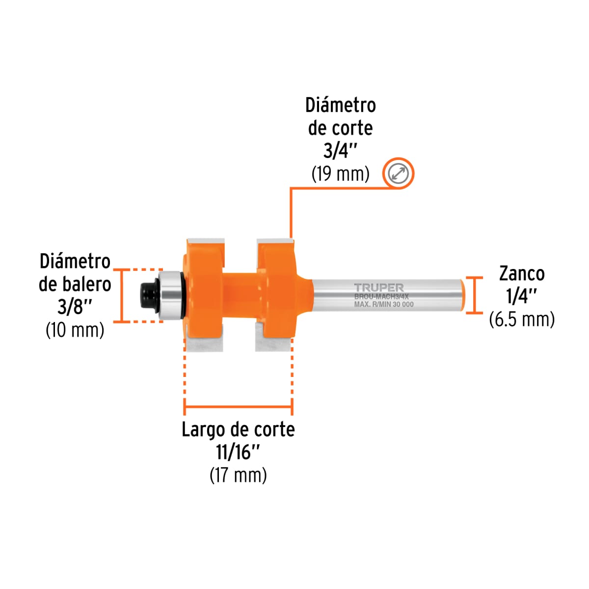 Juego de machimbrador 3/4'' con rodaje Truper3