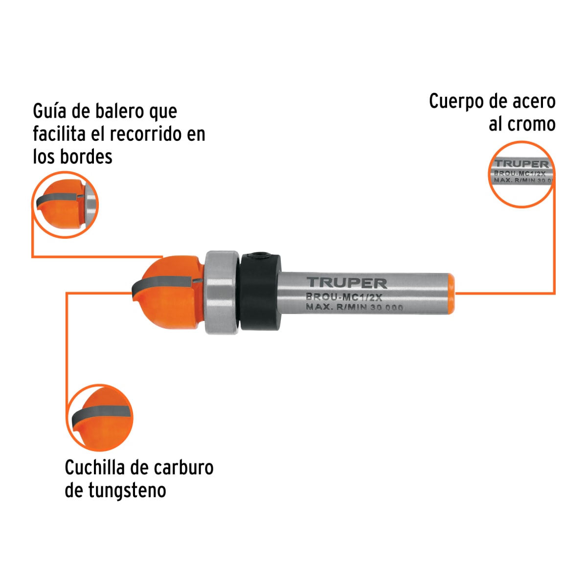 Fresa media caña, 1/2´´ con rodaje, Truper2