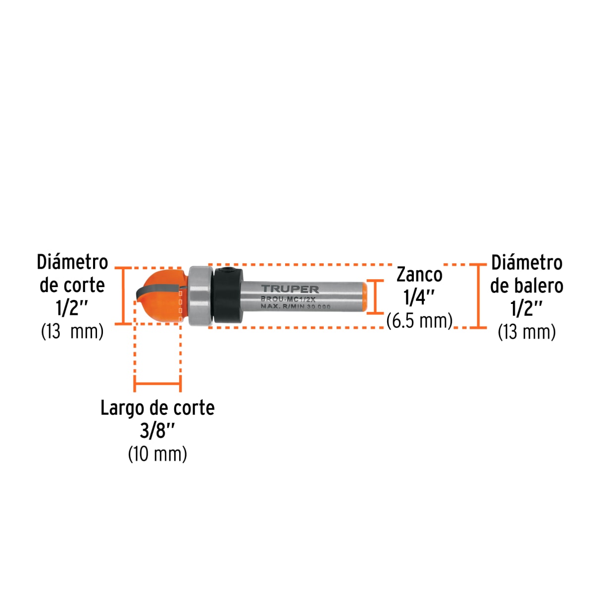 Fresa media caña, 1/2´´ con rodaje, Truper3