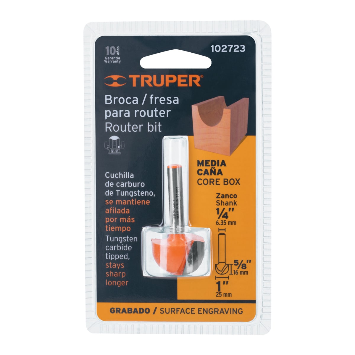 Broca para router, media caña, 1', Truper4