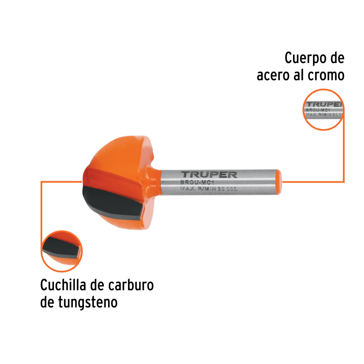 Broca para router, media caña, 1', Truper2