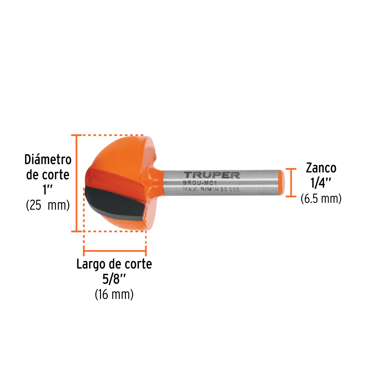 Broca para router, media caña, 1', Truper3