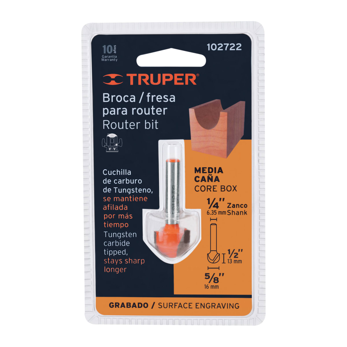 Broca para router, media caña, 5/8´´, Truper4