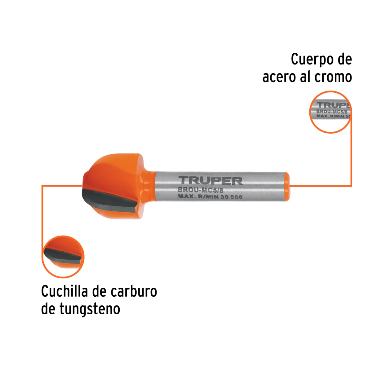 Broca para router, media caña, 5/8´´, Truper2