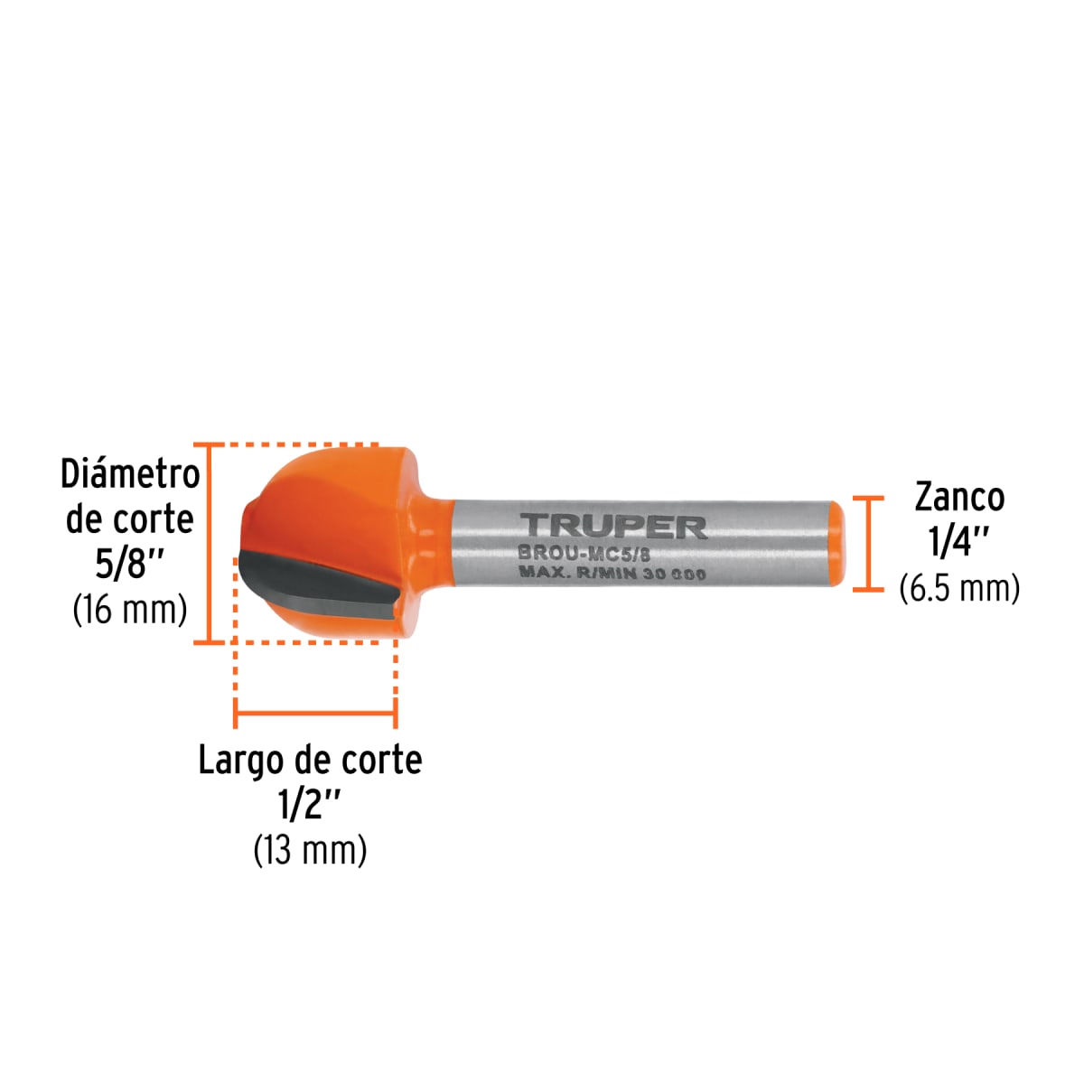 Broca para router, media caña, 5/8´´, Truper3