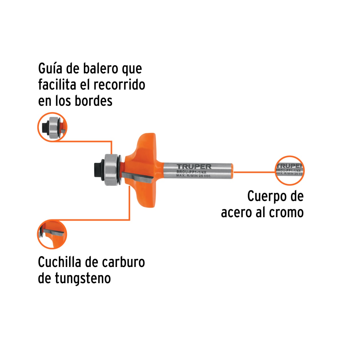 Broca para router, pecho paloma, 1-1/4' con balero, Truper2