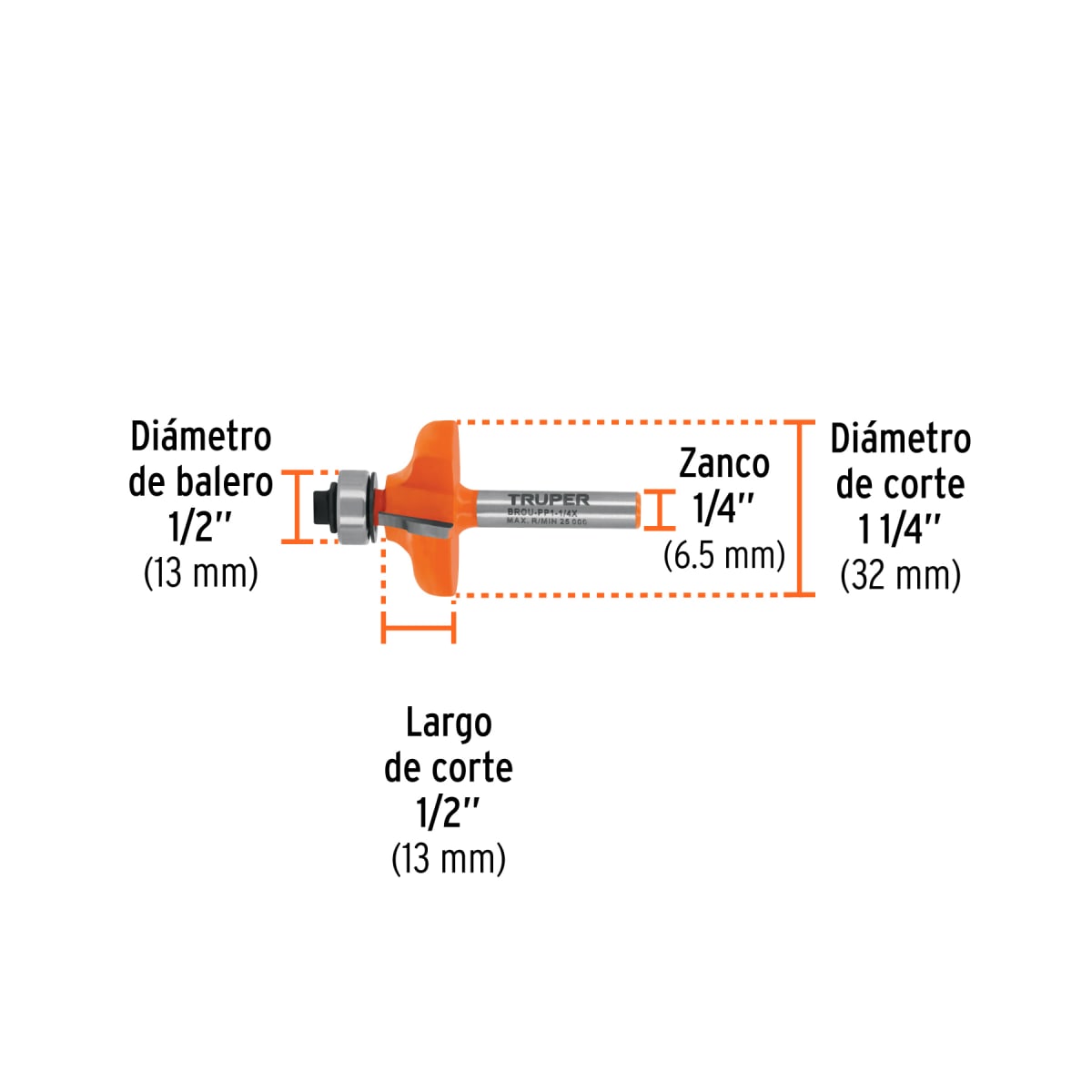 Broca para router, pecho paloma, 1-1/4' con balero, Truper3