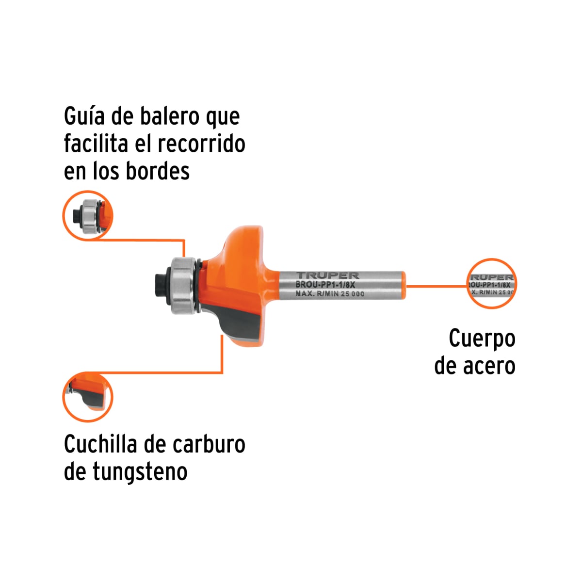 Fresa pecho paloma 1-1/8'' con rodaje Truper2