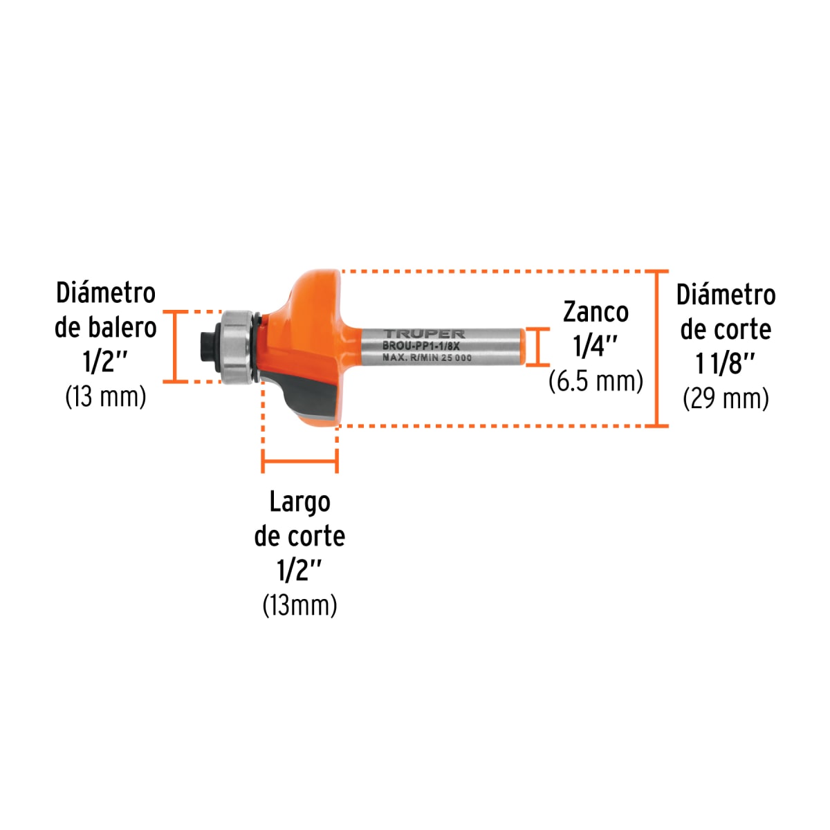 Fresa pecho paloma 1-1/8'' con rodaje Truper3