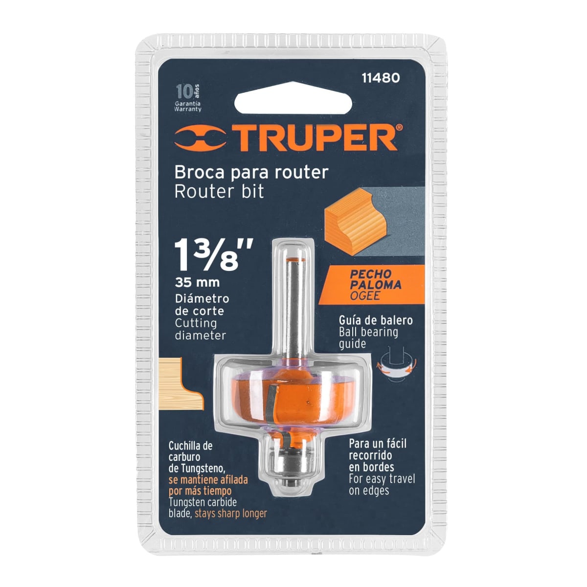 Fresa pecho paloma 1-3/8'' con rodaje Truper4