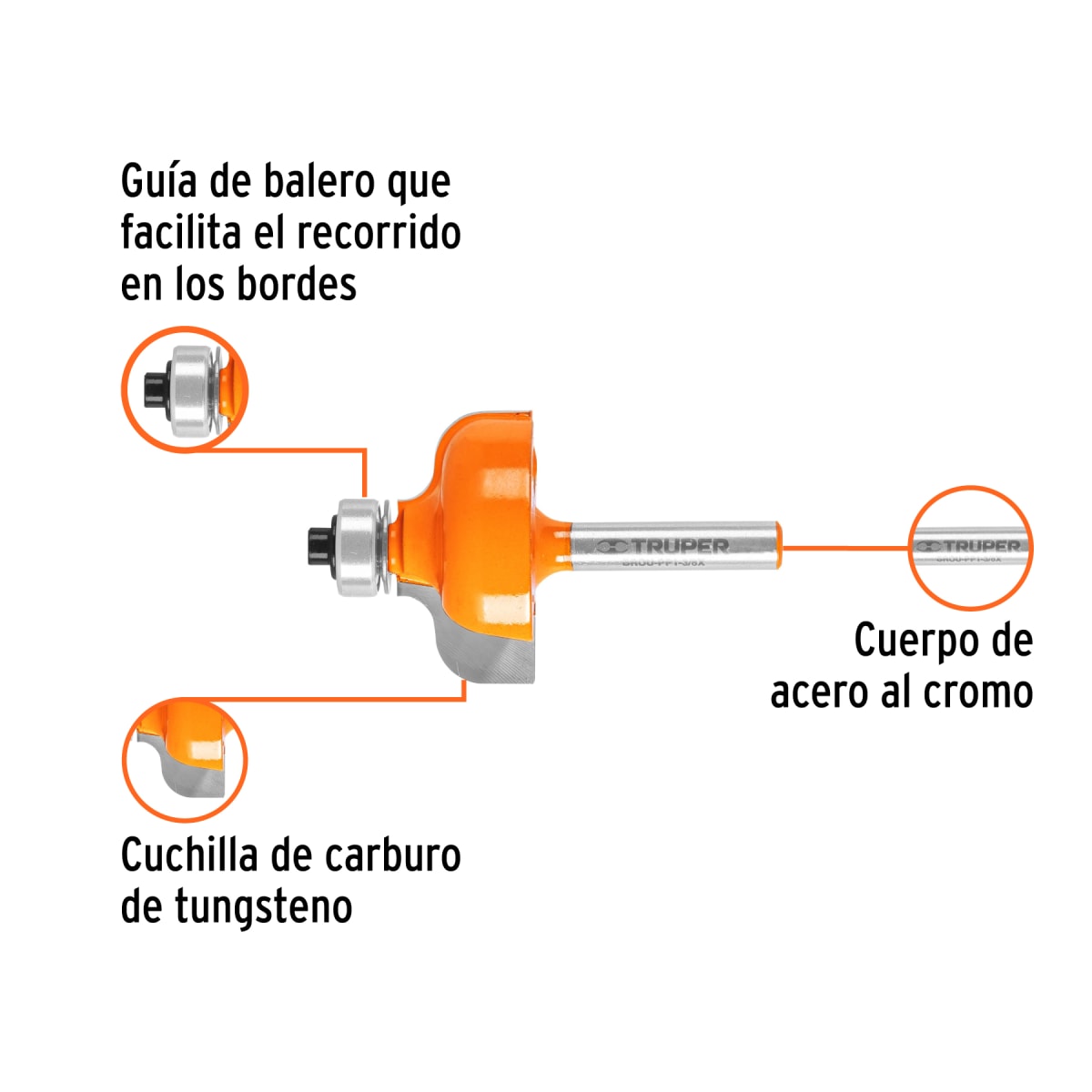 Fresa pecho paloma 1-3/8'' con rodaje Truper2