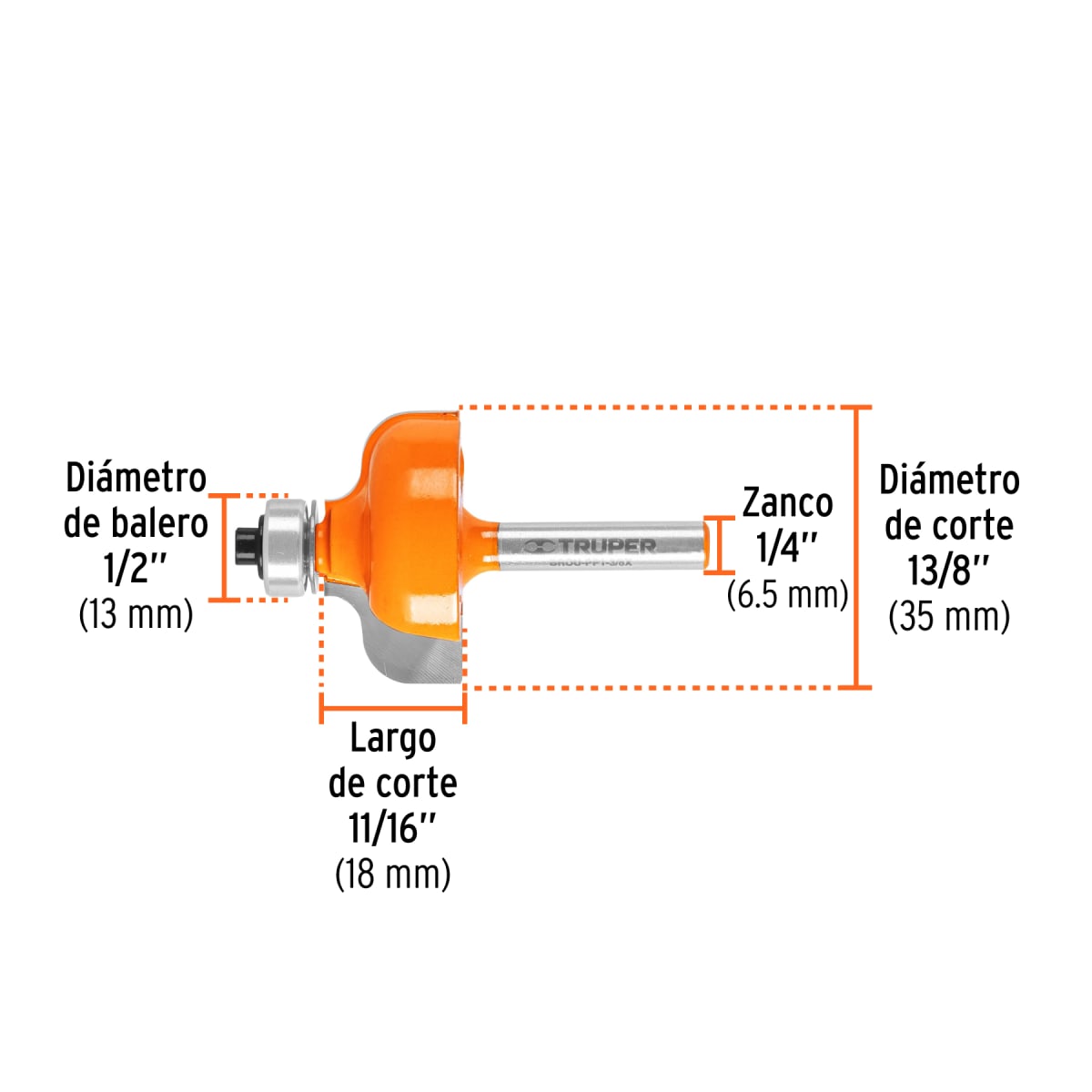 Fresa pecho paloma 1-3/8'' con rodaje Truper3