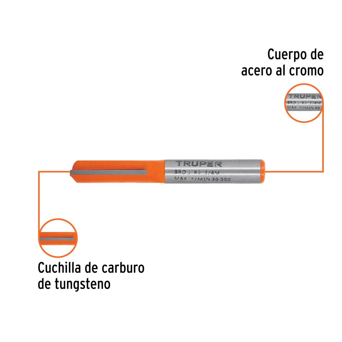 Fresa recta 2 filos, 1/4´´, mediana, Truper2