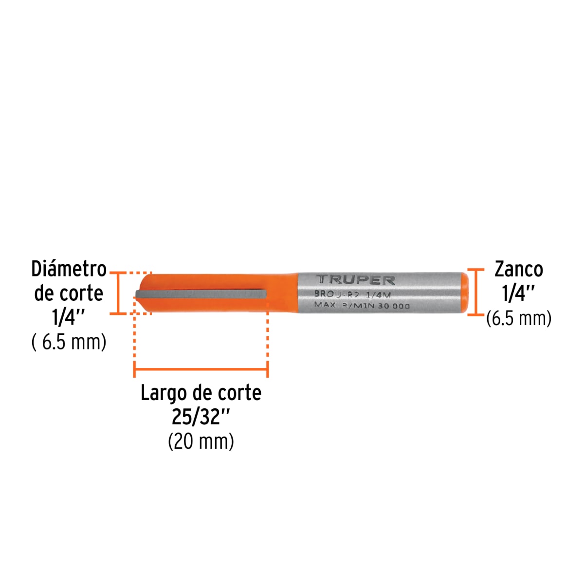 Fresa recta 2 filos, 1/4´´, mediana, Truper3