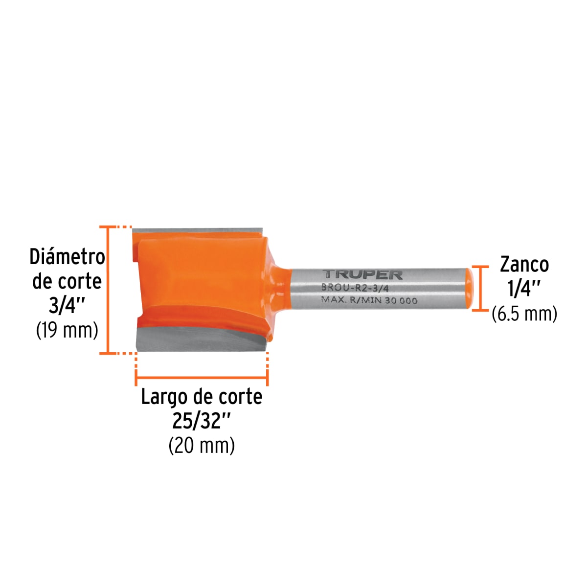 Fresa recta 2 filos, 3/4´´, Truper3