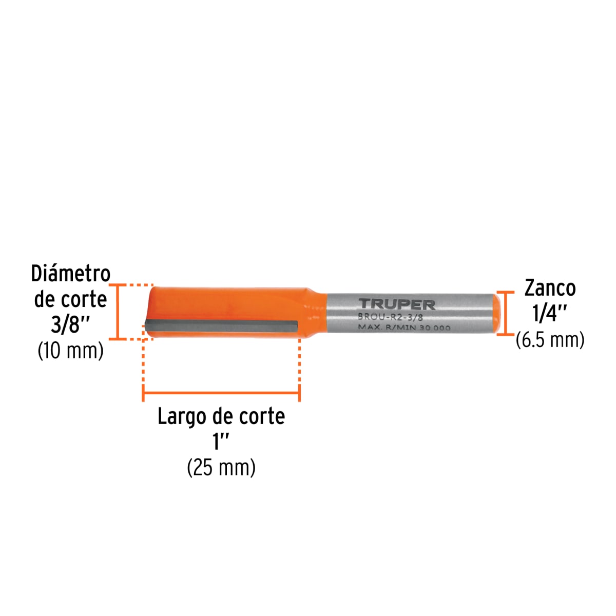 Fresa recta 2 filos, 3/8´´, Truper3