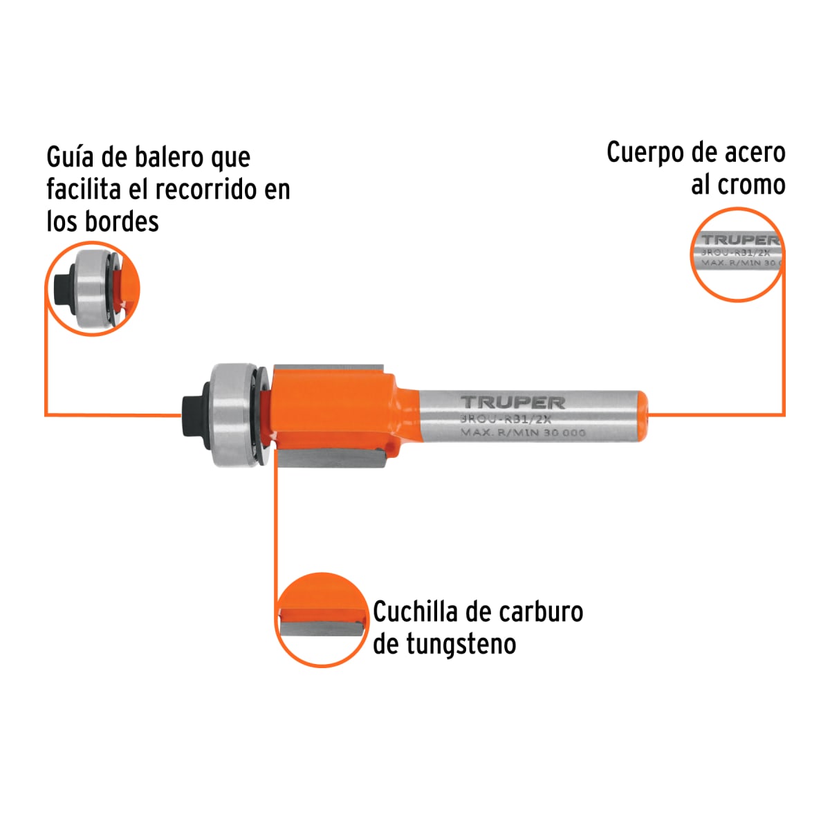 Fresa corte recto, 1/2´´ con rodaje, Truper2