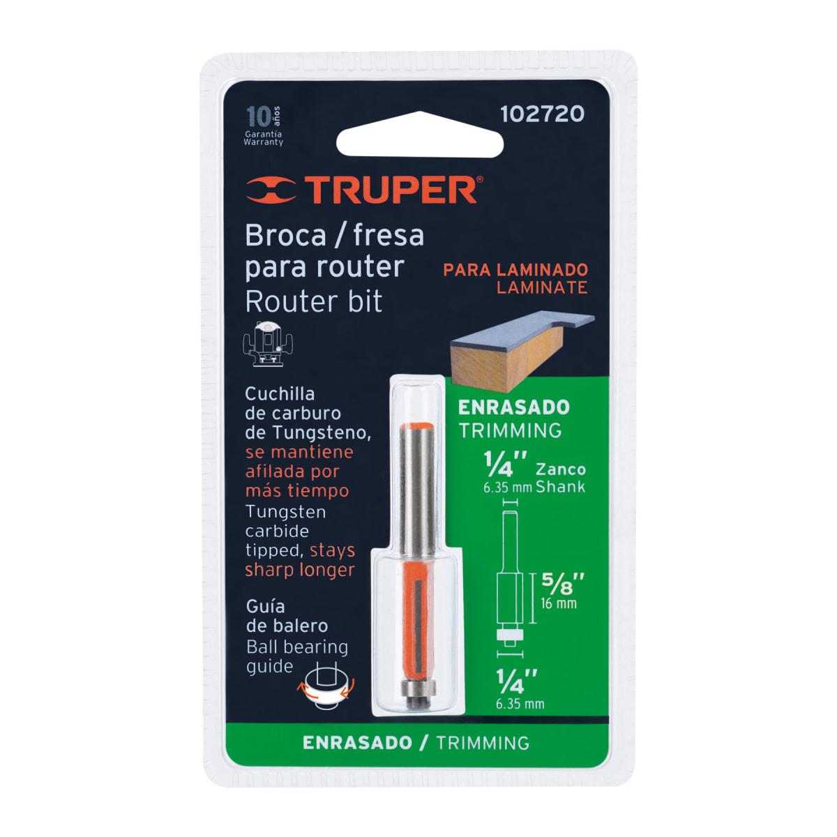 Broca para router, corte recto, 1/4' con balero, Truper4