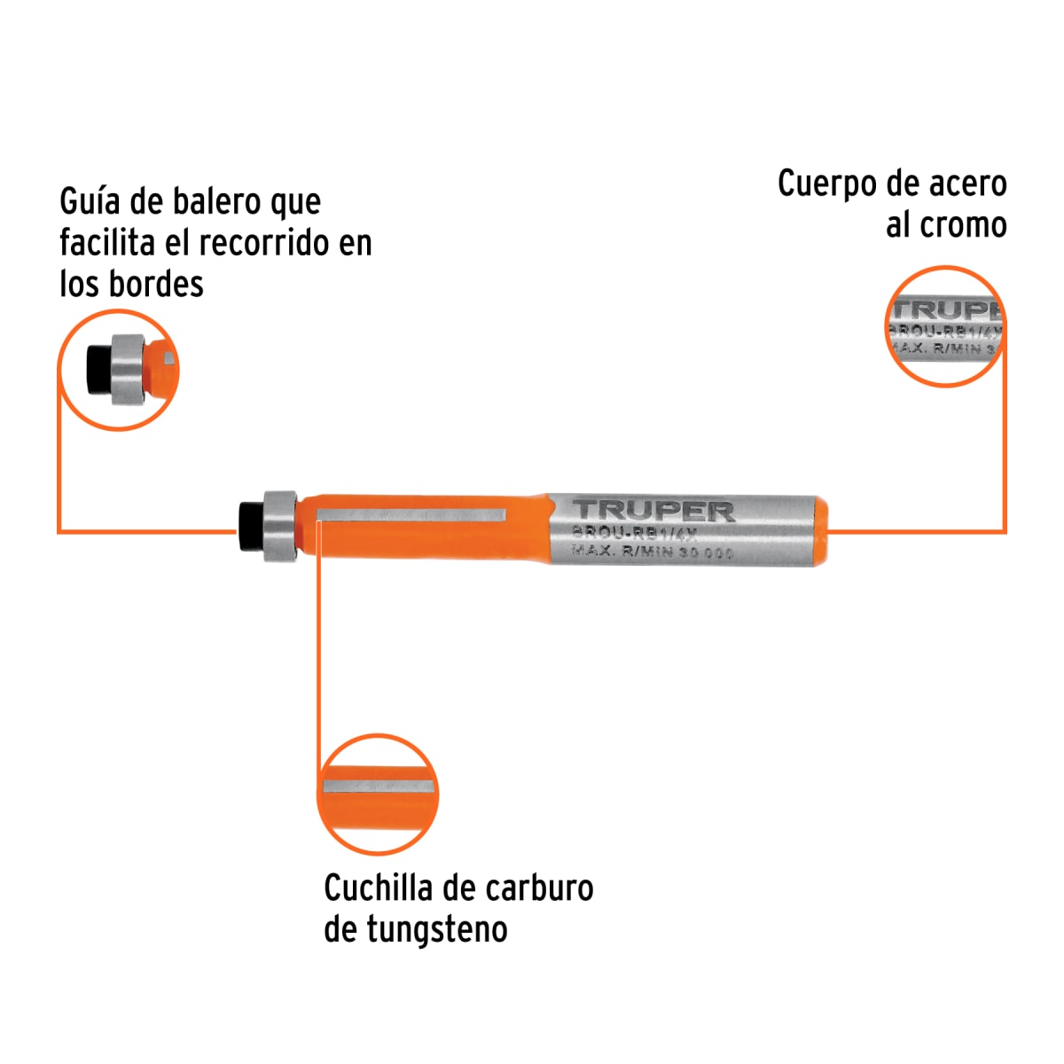 Broca para router, corte recto, 1/4' con balero, Truper2