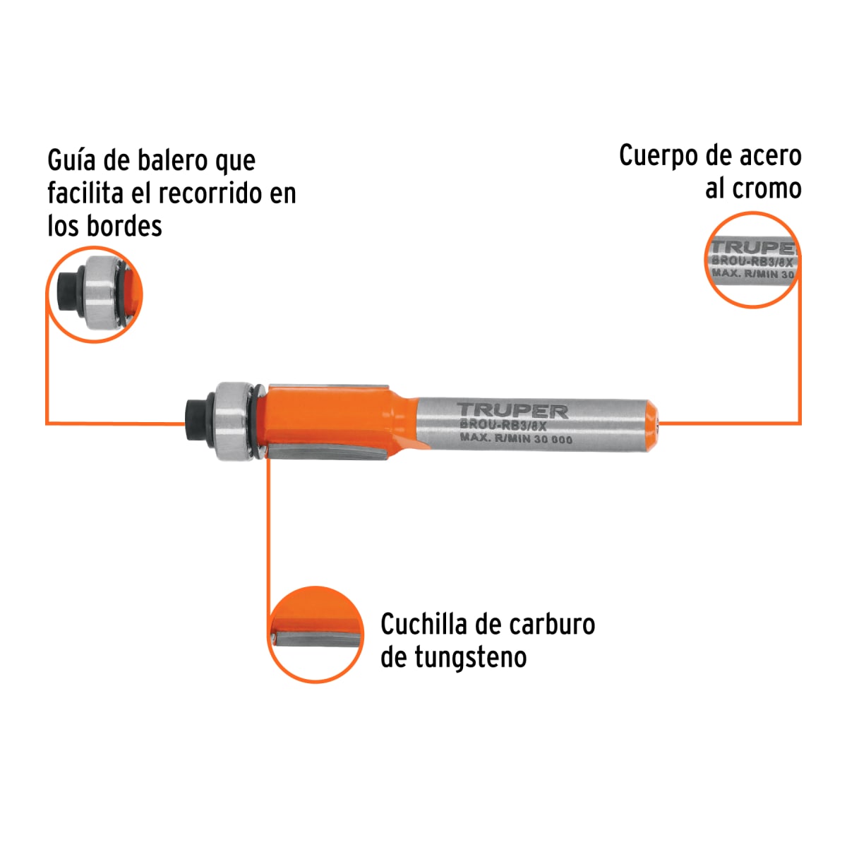 Broca para router, corte recto, 3/8' con balero, Truper2