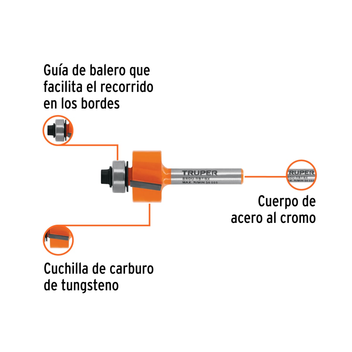 Broca para router, rebajado, 7/8' con balero, Truper2