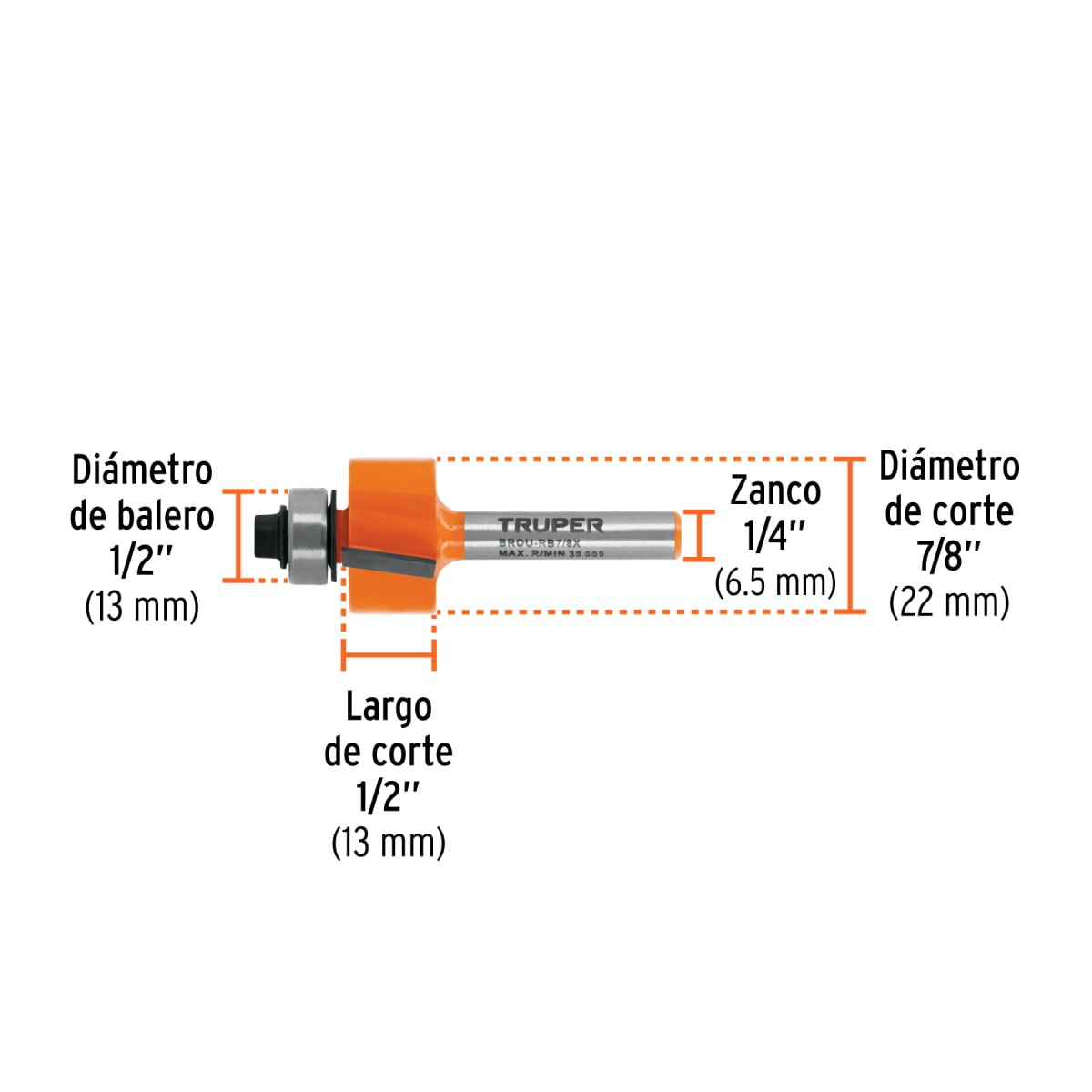 Broca para router, rebajado, 7/8' con balero, Truper3