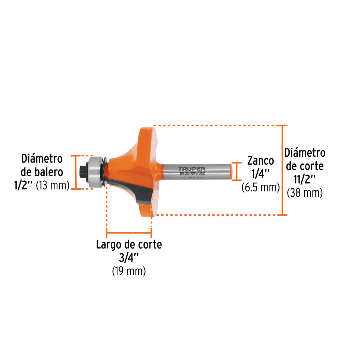 Fresa redondeadora, 1-1/2´´ con rodaje, Truper3