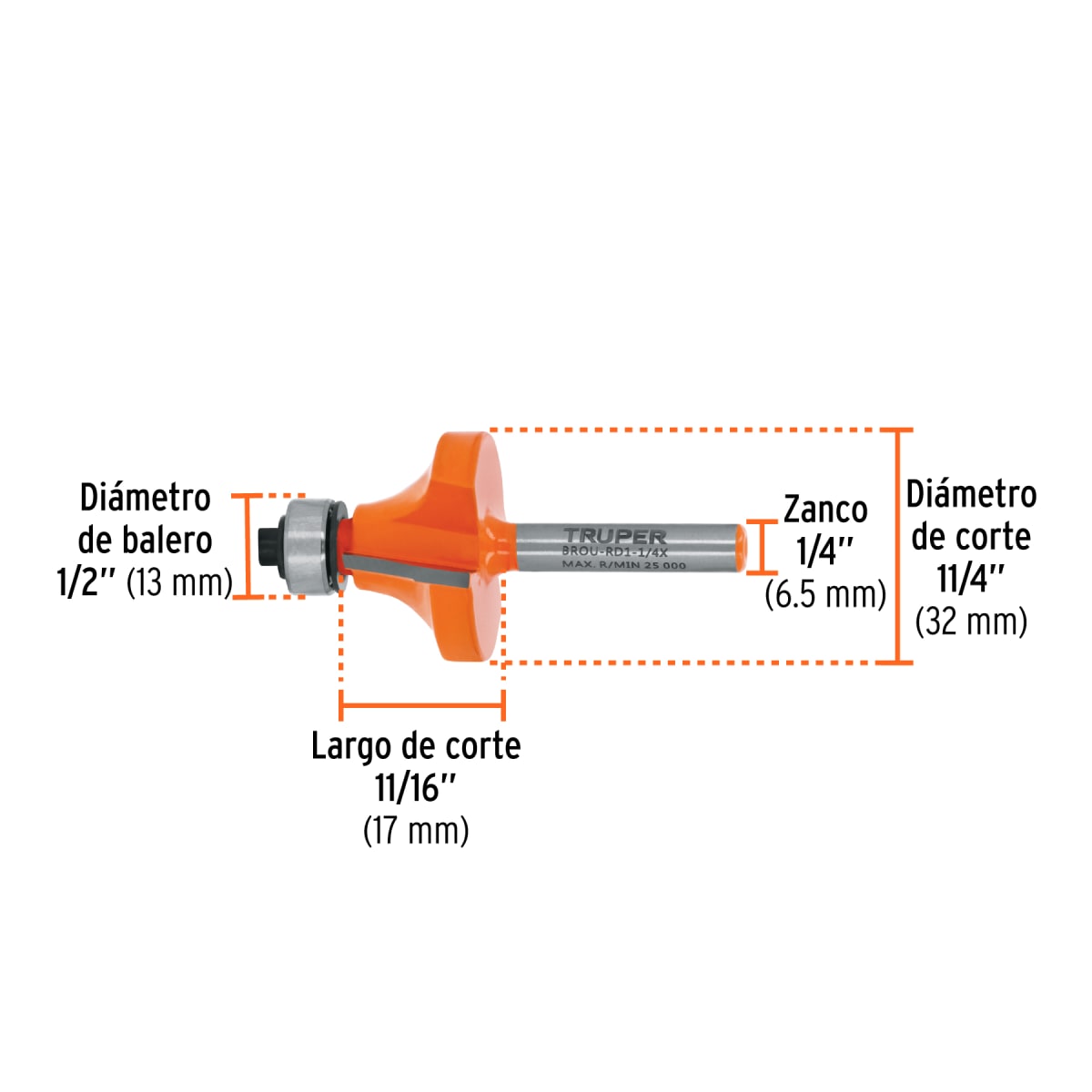 Fresa redondeadora, 1-1/4´´ con rodaje, Truper3