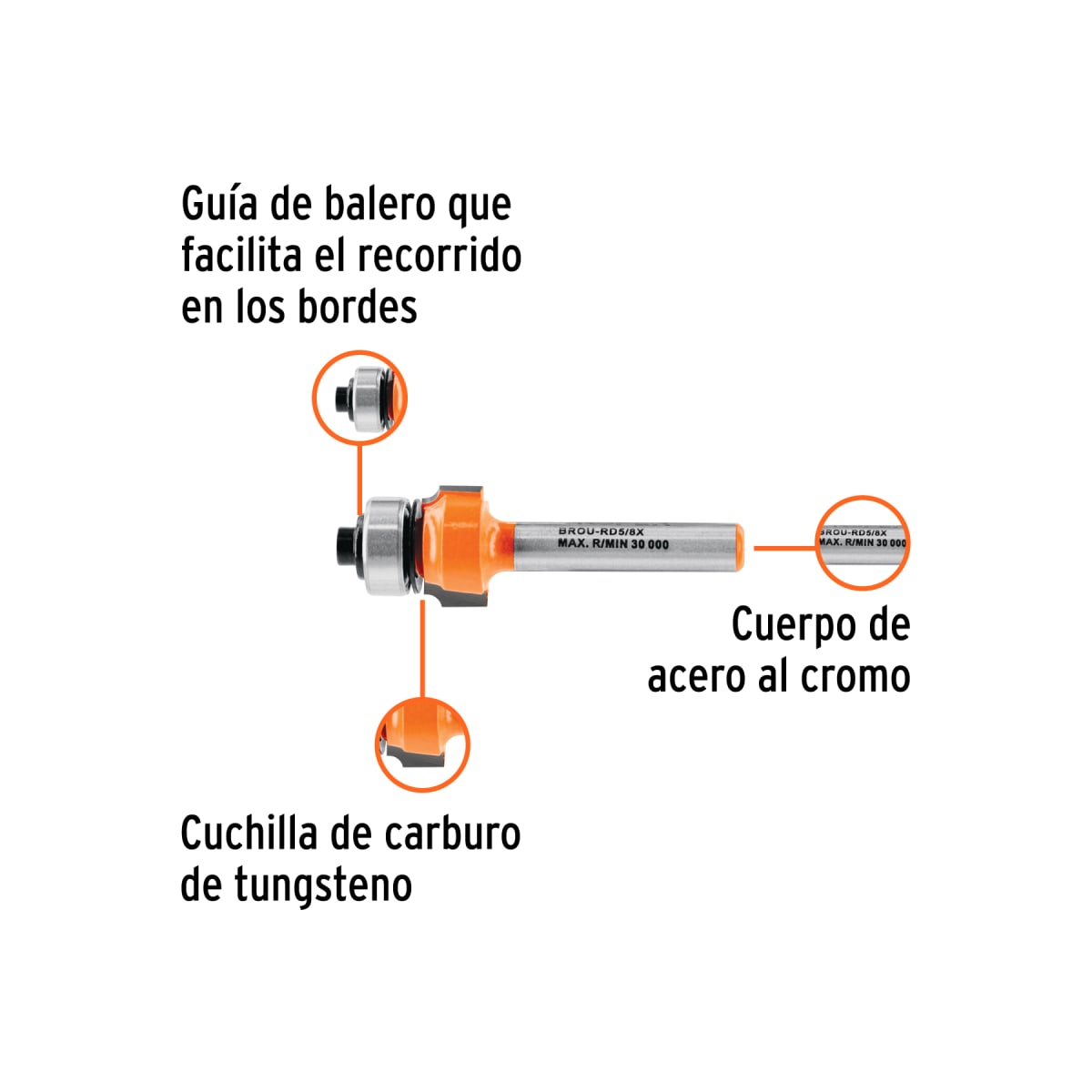 BROU-RD5/8X Broca para router, redondeado, 5/8' con balero, Truper2