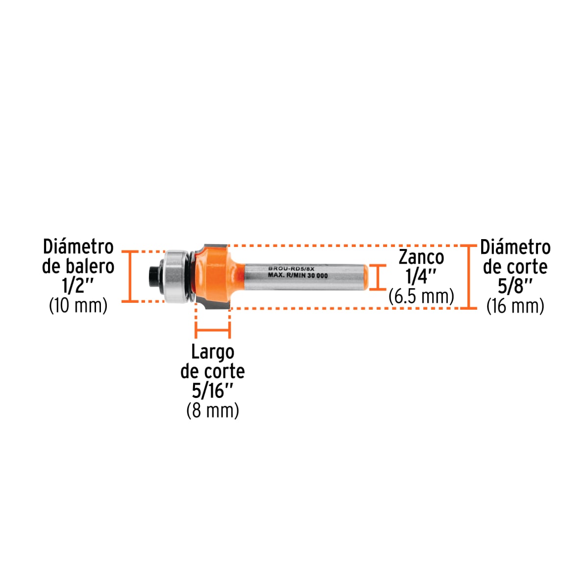 BROU-RD5/8X Broca para router, redondeado, 5/8' con balero, Truper3