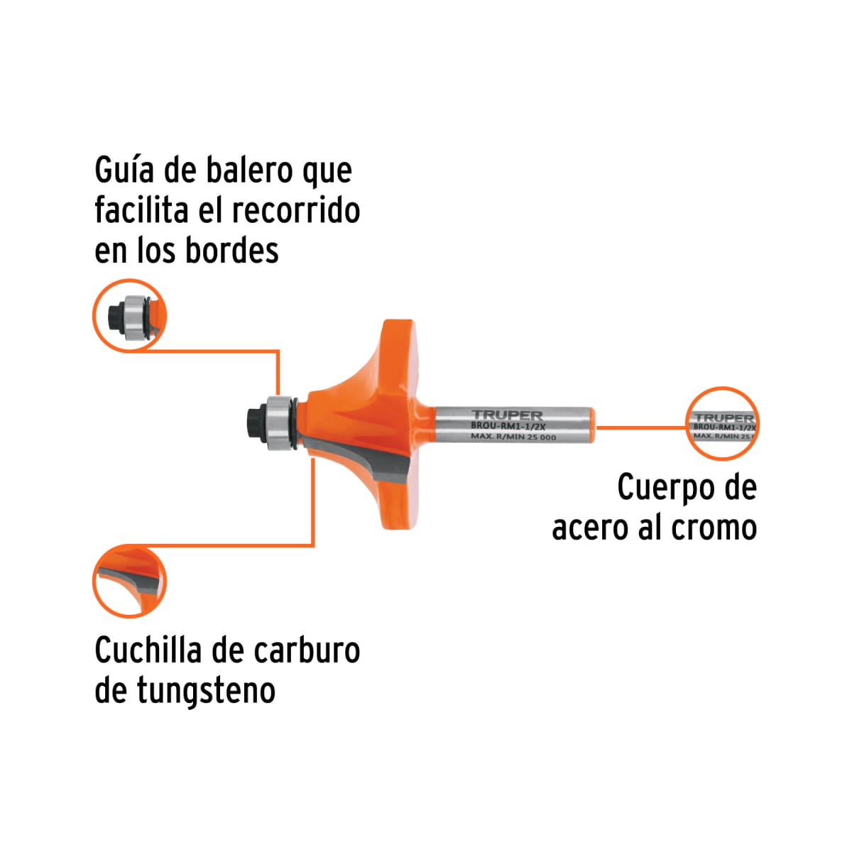 Fresa redondeadora de moldura, 1-1/2´´ con rodaje Truper2