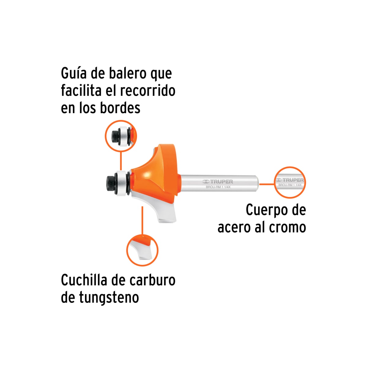 Fresa redondeadora de moldura, 1-1/4´´ con rodaje Truper2