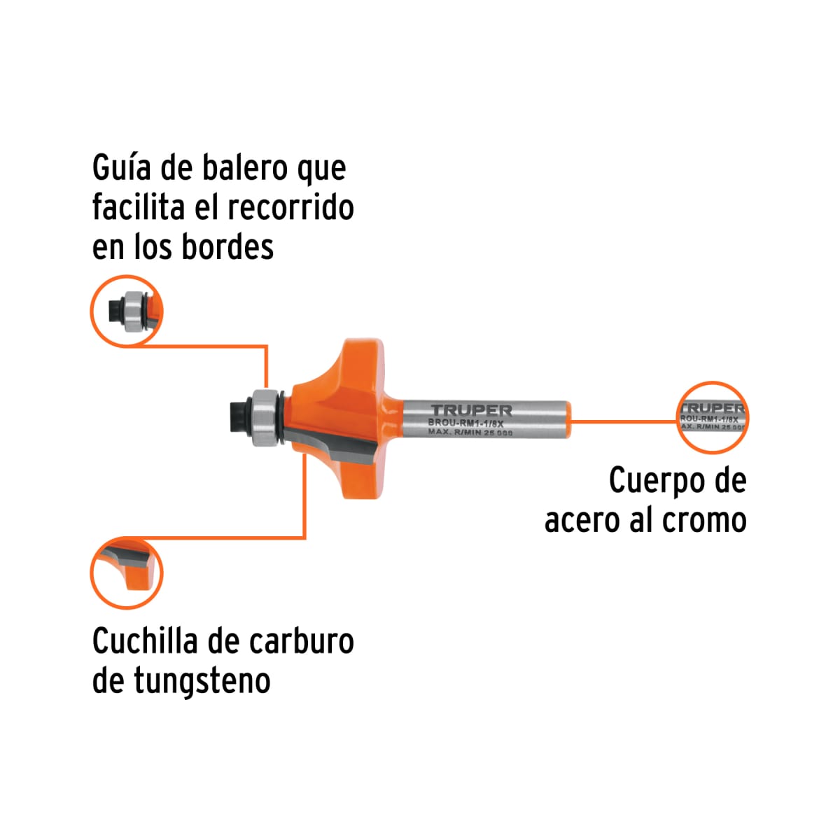 Broca para router, redondeado con moldura, 1-1/8´´ con balero Truper2