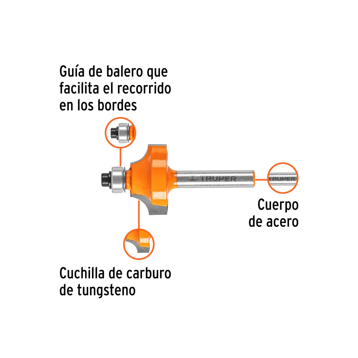 Fresa redondeadora de moldura, 1´´ con rodaje Truper2