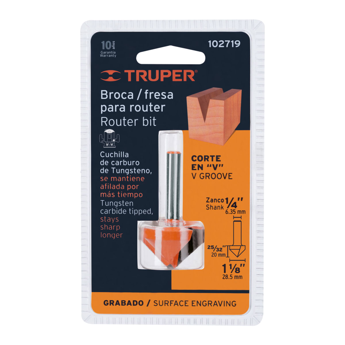 Broca para router, corte en 'V', 1-1/8', Truper4