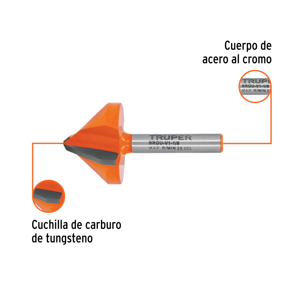 Broca para router, corte en 'V', 1-1/8', Truper2